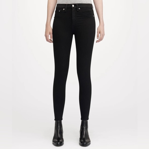 Rag & Bone/JEAN Black Tech High Rise Ankle Skinny Jeans W1566I769BLK NWT Size 25 - Picture 1 of 11